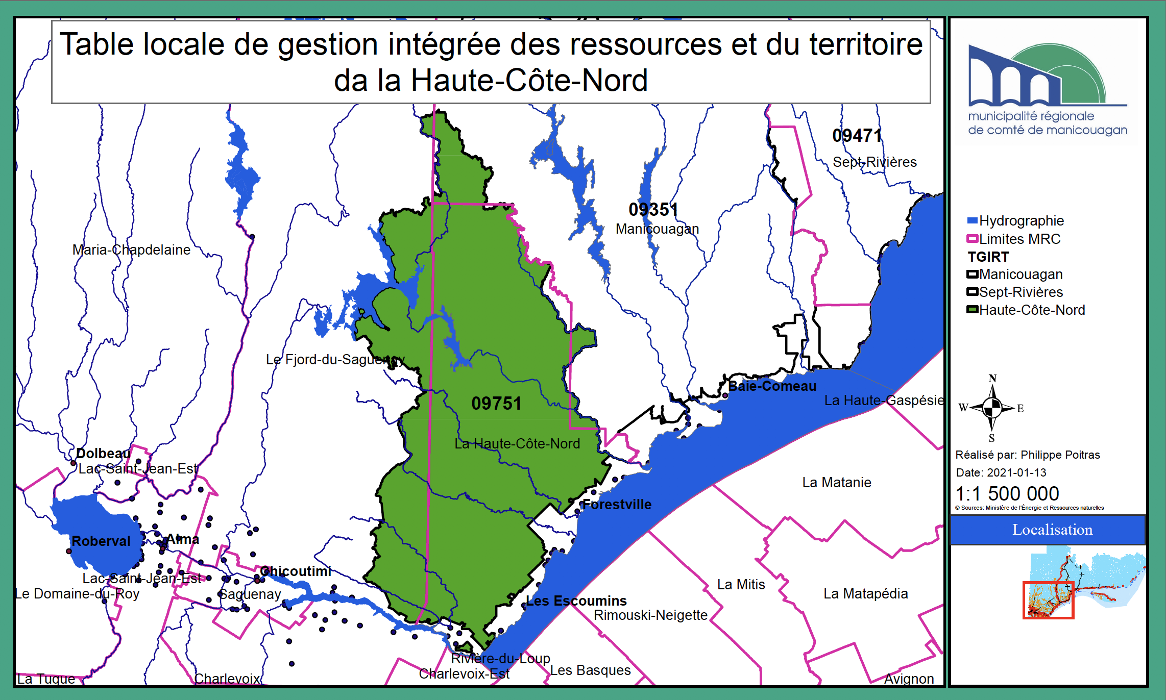 Carte territoire TGIRT Côte-Nord - Secteur MRC Haute-Côte-Nord