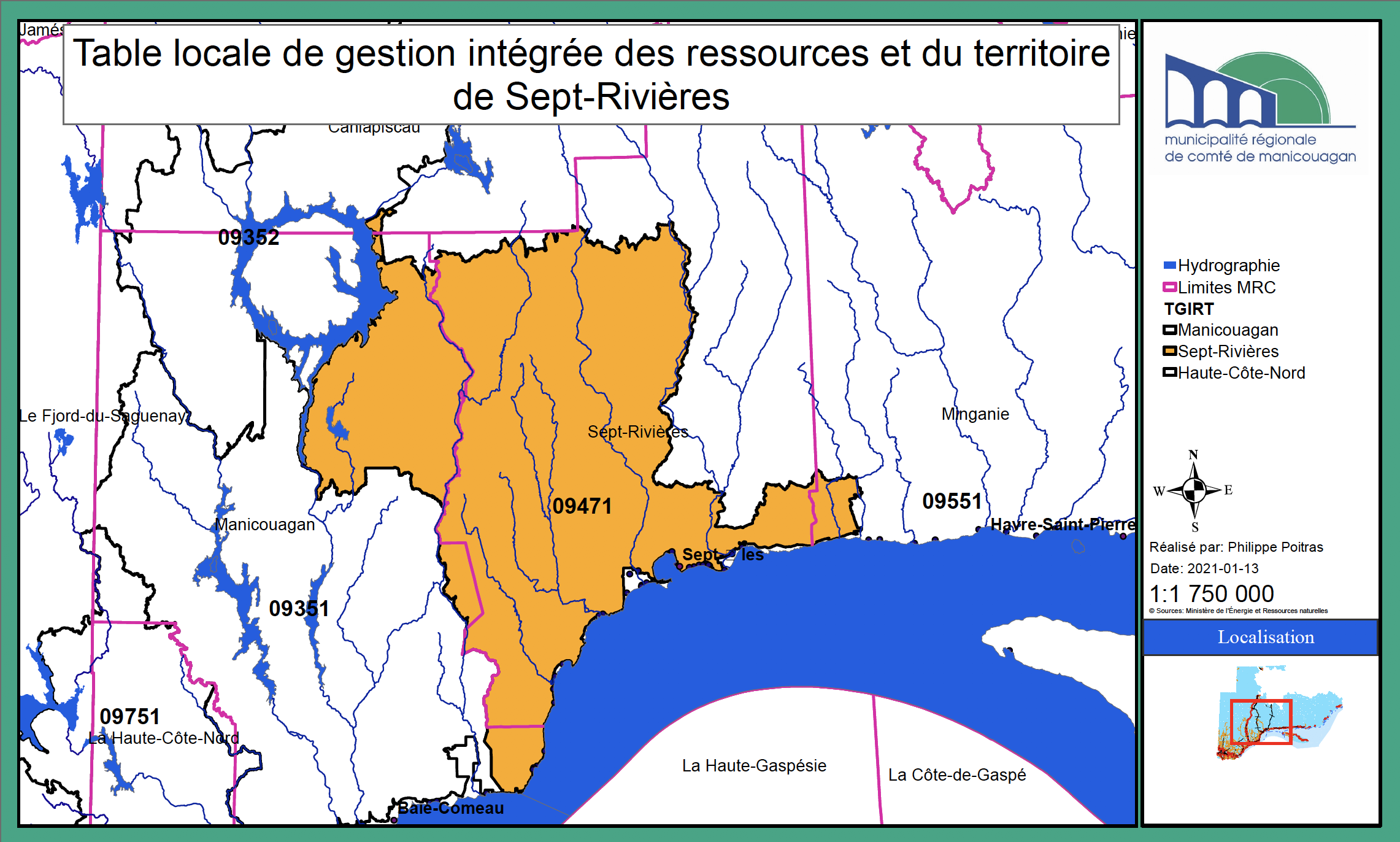 Carte territoire TGIRT Côte-Nord - Secteur MRC Sept-Rivières